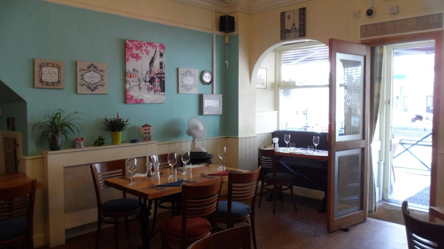 The front dining room at Chez Moi, looking out onto Aldwick Road